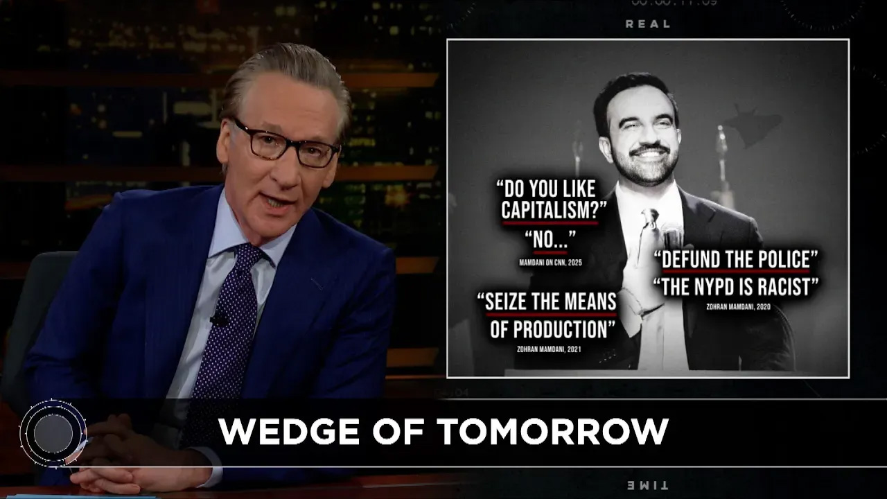 A screenshot of Bill Maher discussing New York City Mayor Zohran Mamdani’s socialist agenda